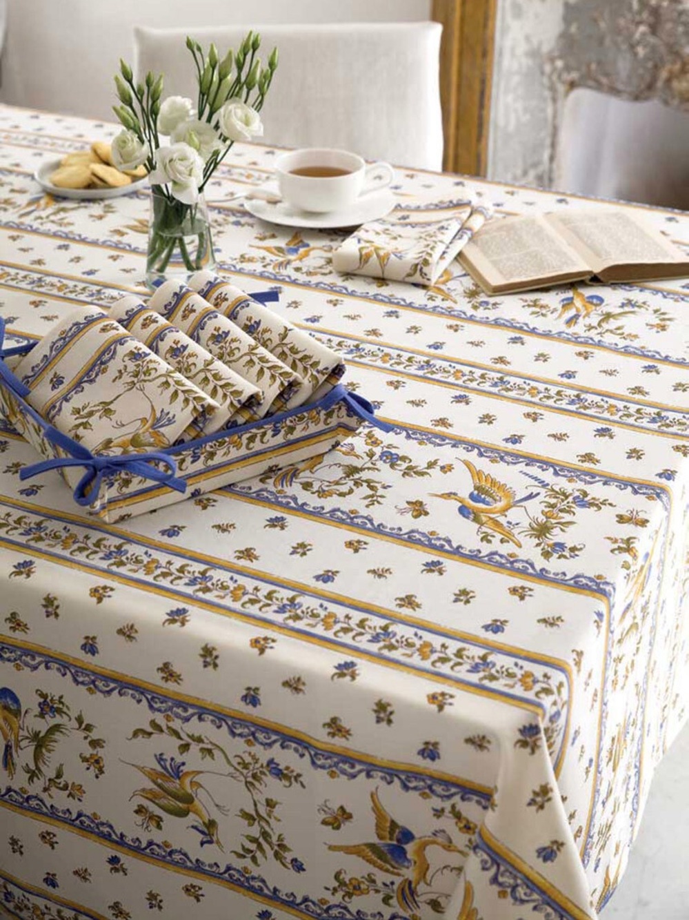 French Moustiers Provence Tablecloth Birds Floral Provencal Cotton Table Cover